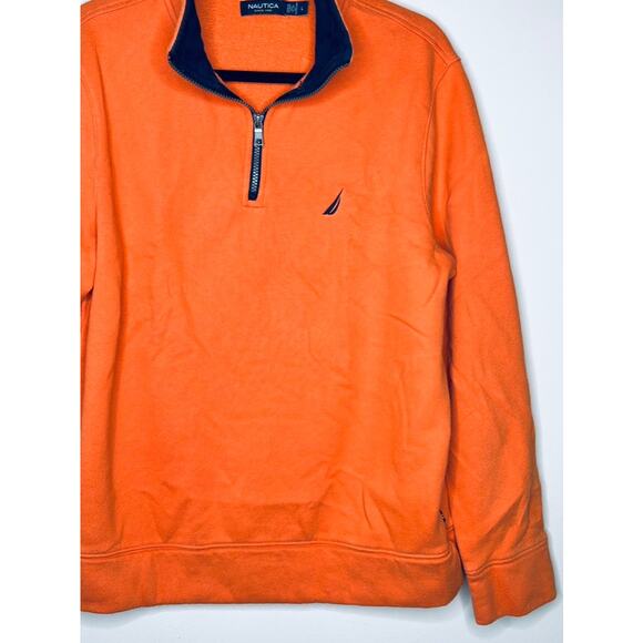 NAUTICA Quarter Zip Pullover in Orange and Navy MENS SIZE LARGE - Picture 2 of 7